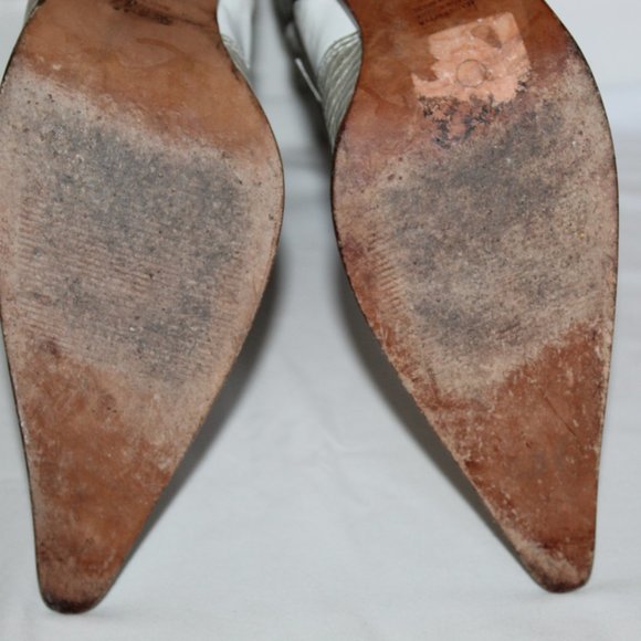 Para Raio White Silver Leather Pointed Toe Brazilian Cowgirl Boots Women's 10M - Picture 11 of 16